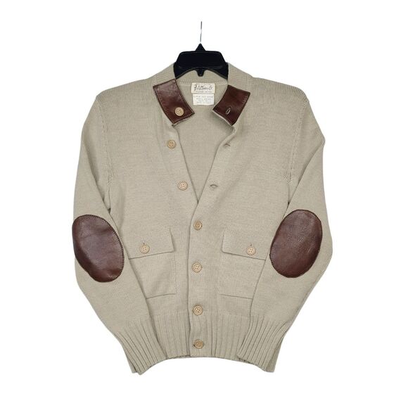 Vtg 50s B Altman & Co Fifth Avenue Wool Cardigan Mid Century Leather Patch Sz M - Picture 1 of 13